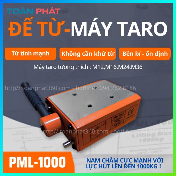 Đế từ lắp máy taro - lực hút 1000kg - nam châm vĩnh cửu