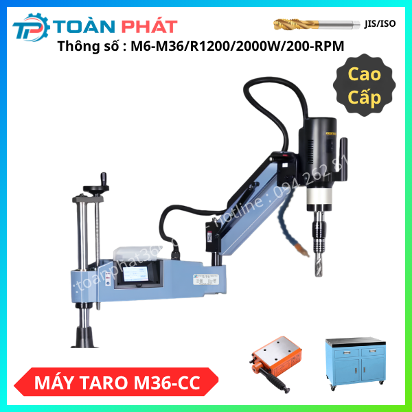 Máy Taro Điện M6-M36 Màn Hình Cảm Ứng Tiếng Việt / Bản Cao Cấp / Động Cơ Servo / Phun Dầu Tự Động / Trục Vit-me Nâng Hạ Thân Máy