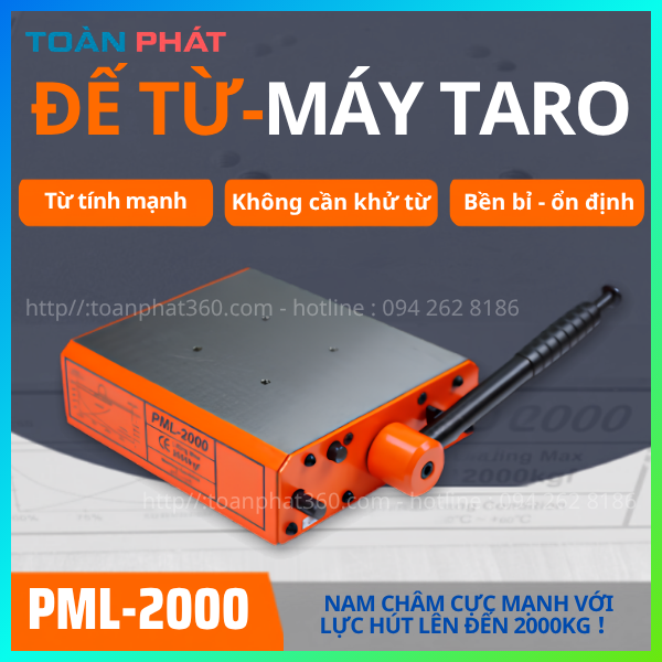 Đế từ máy taro - lực hút 2000kg - nam châm vĩnh cửu